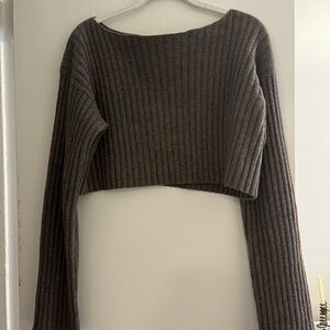 Brown/Grey Cropped Baserange Ribbed Sweater